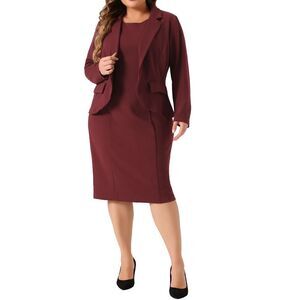 Plus Size Dress Suits for Two Piece Business Suit Set Burgundy